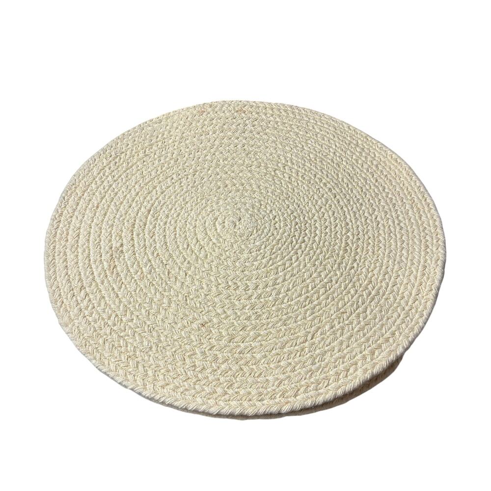 Set X4 Round Woven Braided Table Placemats 15" Cream Beige Boho 100% Cotton READ